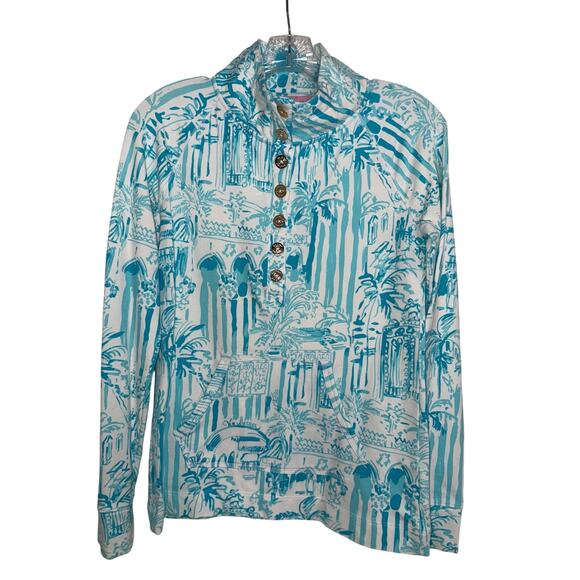Lilly Pulitzer Popover Blue and White Print Gold Buttons - size XS - Picture 1 of 10